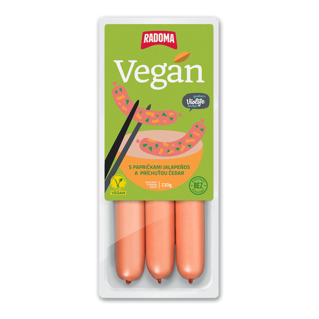 VEGAN párky s papričkami jalapeňos a príchuťou Čedar 220g