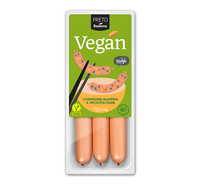 VEGAN párky s papričkami jalapeňos a príchuťou Čedar 220g